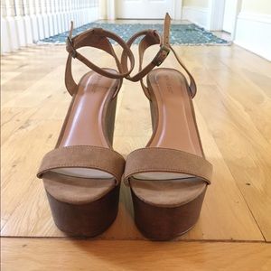 Tan Skinny Strap Platform Wedges